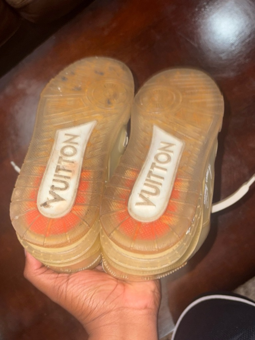 Louis Vuitton Kids Tan and Orange Transparent-Soled Sneakers